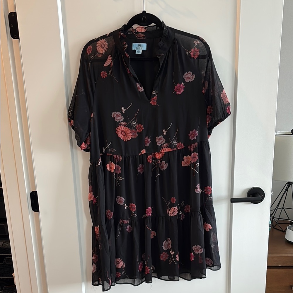 CeCe Floral Tiered Short Sleeve Babydoll Mindress Size XL
